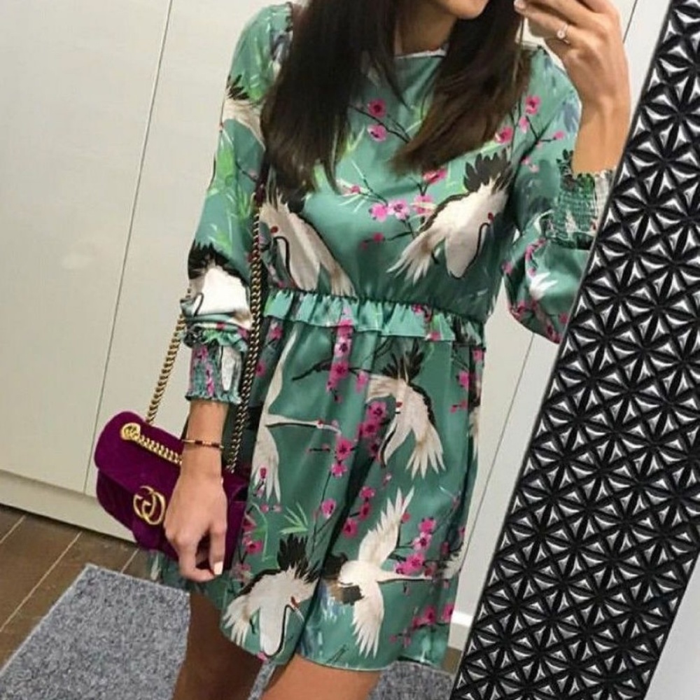 ZARA HERON PRINT DRESS---NWT